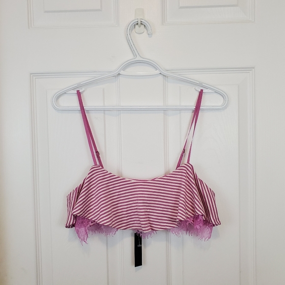 5/$20 Pink white striped lace layer bralette Joe's Jeans - Picture 2 of 8